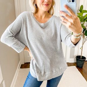 Splendid Waffle Knit Thermal Scoop Neck Tee TShirt Gray